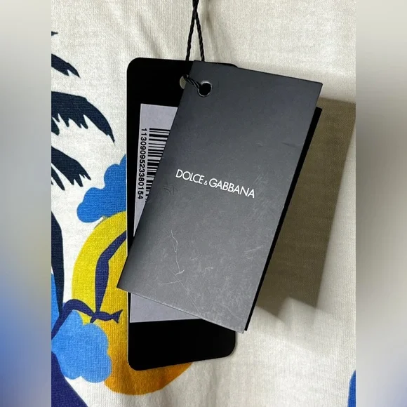 DOLCE & GABBANA "Tropical" Printed Ivory Cotton T-shirt Sz 46 IT/10 US - Picture 9 of 12